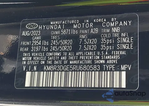 2024 Hyundai Palisade Xrt из США, поврежденный, VIN KM8R3DGE5RU680583